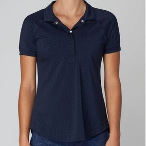 L’ETOILE Easy Breezy Polo Navy Blue Printed Top